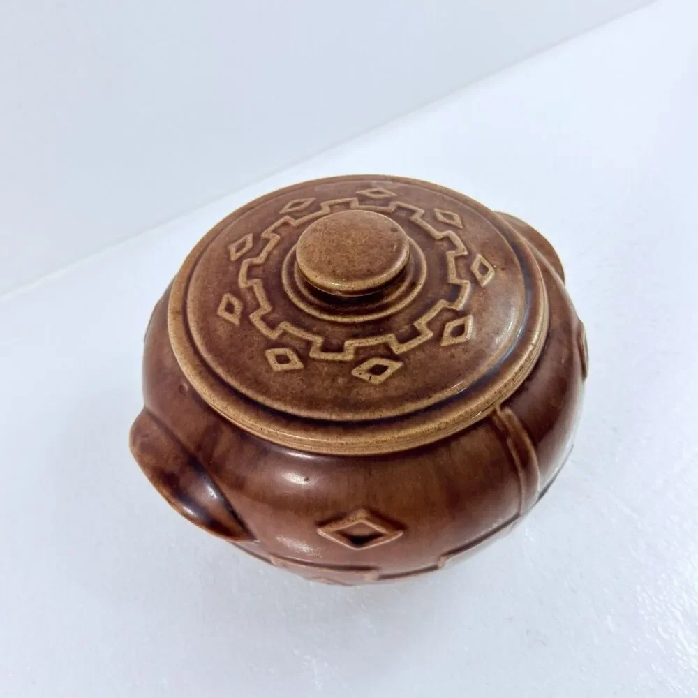 Vintage Monmouth Western Stoneware Pottery Bean Pot Cookie Jar Made In USA Brown